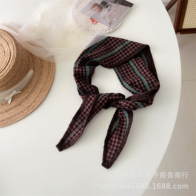 Korean Mori-Style Cotton & Linen Crochet Triangle Scarf
