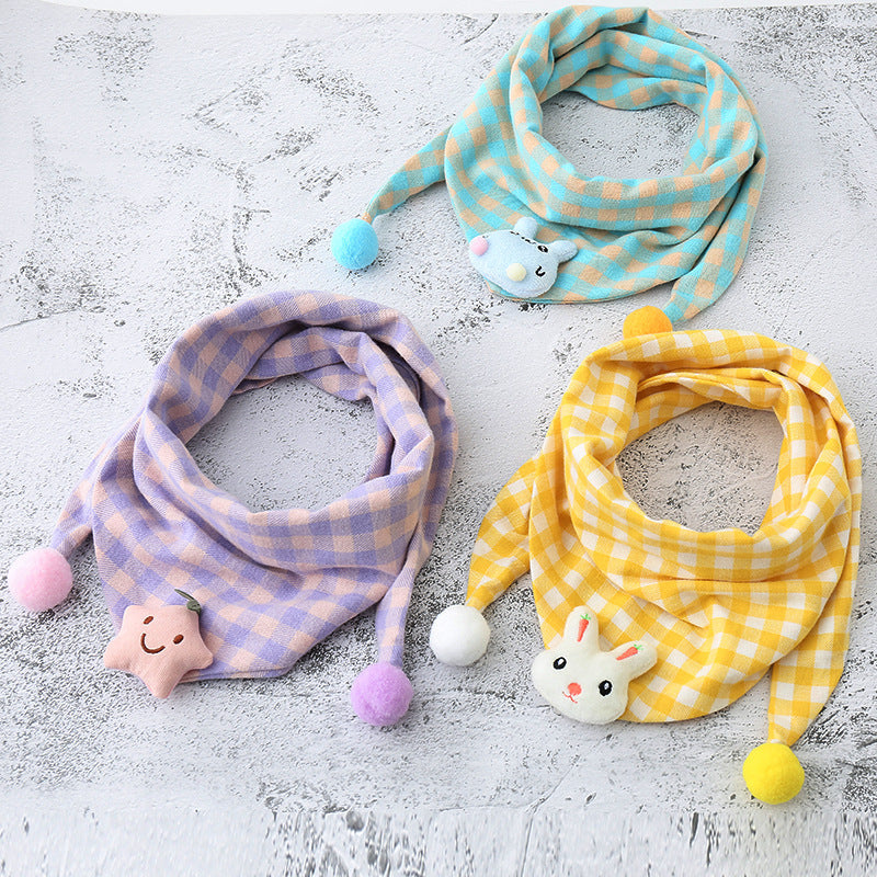 Children's Double-Layer Cotton Plaid Triangle Scarf