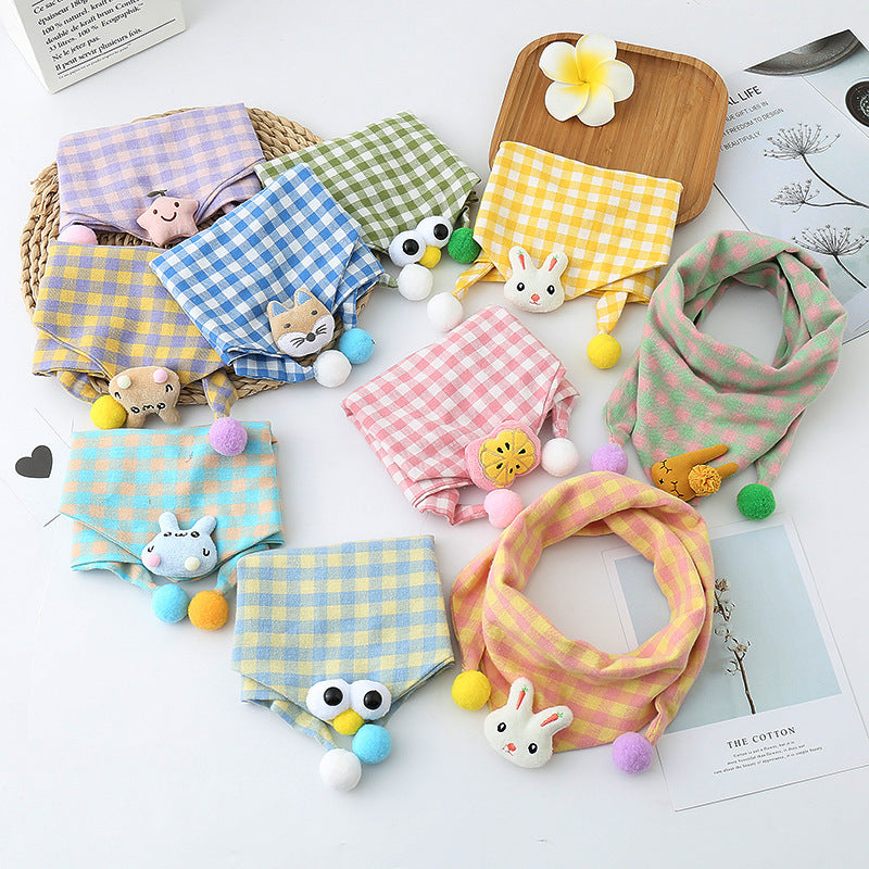 Children's Double-Layer Cotton Plaid Triangle Scarf