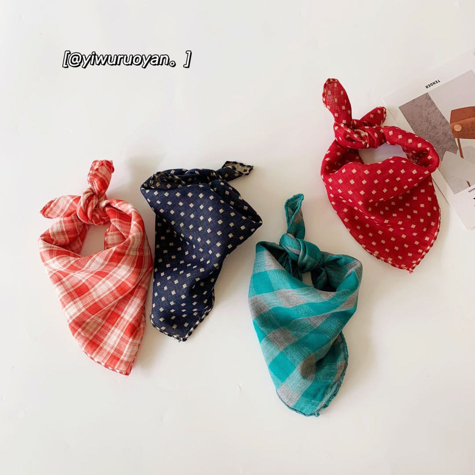 Children's Double-Sided Cotton Plaid Square Scarf