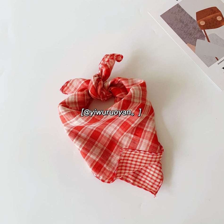 Children's Double-Sided Cotton Plaid Square Scarf