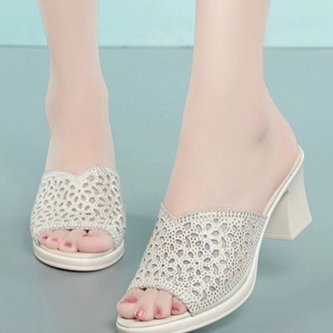 Soft Leather Peep-Toe Chunky Heel Sandals for Women