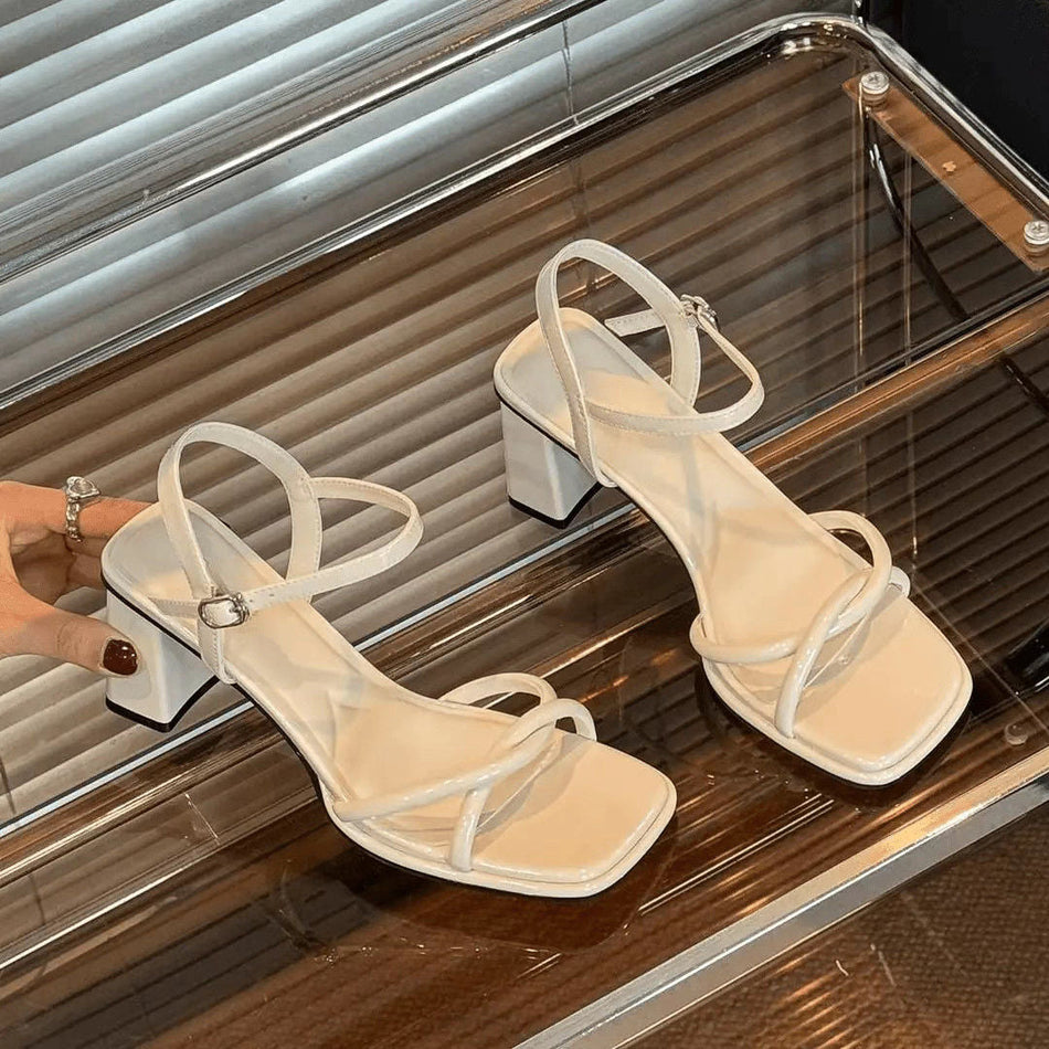French Style Square Toe High Heel Sandals for Women