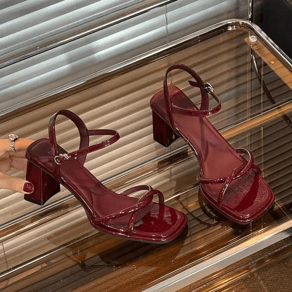 French Style Square Toe High Heel Sandals for Women
