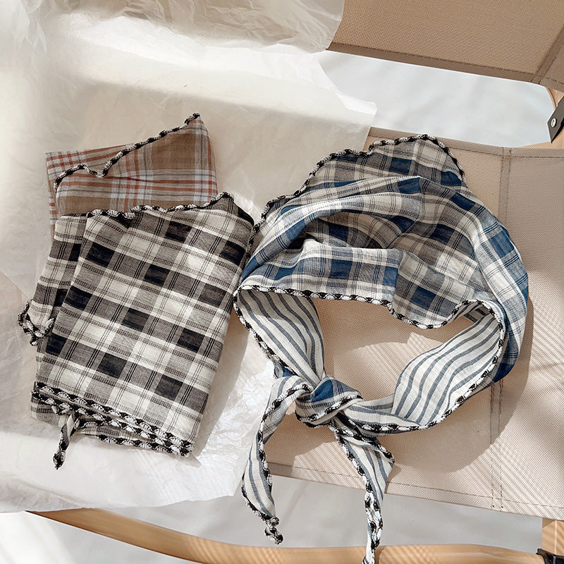 Korean Style Cotton Plaid Triangle Scarf