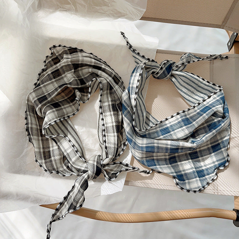 Korean Style Cotton Plaid Triangle Scarf