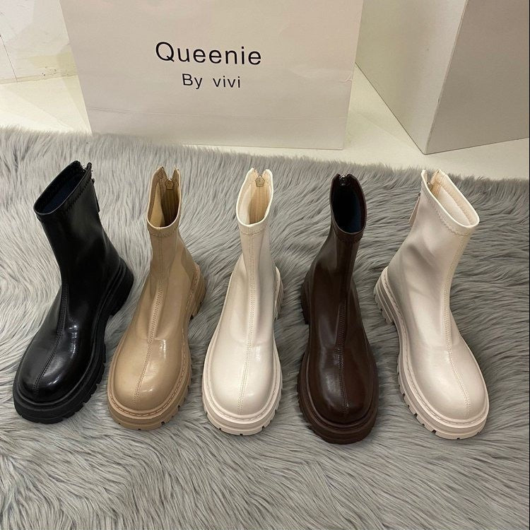 Women's British Style Thick Heel Fashion Boots with Zipper