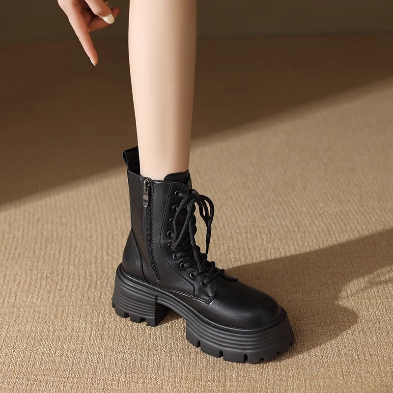 Women's Fleece-Lined British Martin Boots with 4cm Heel