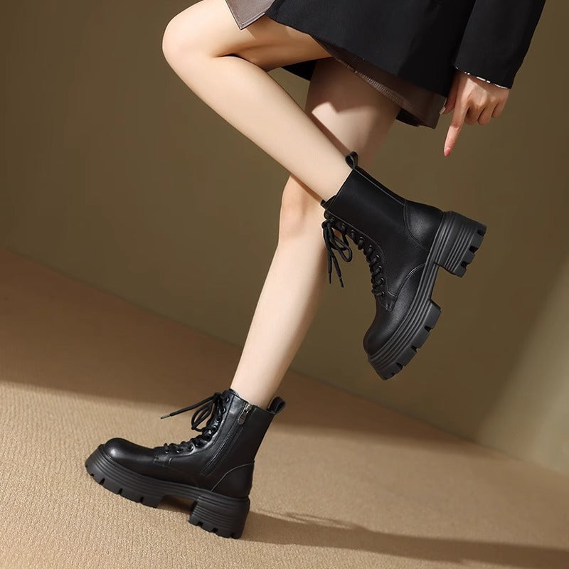 Women's Fleece-Lined British Martin Boots with 4cm Heel
