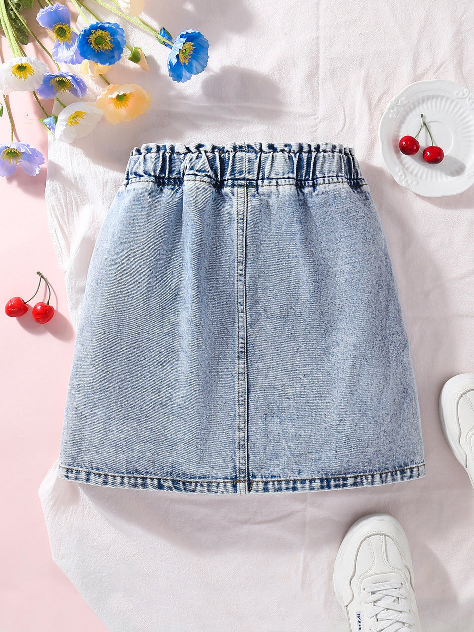 Girls' Cute Cherry Print Denim Skirt