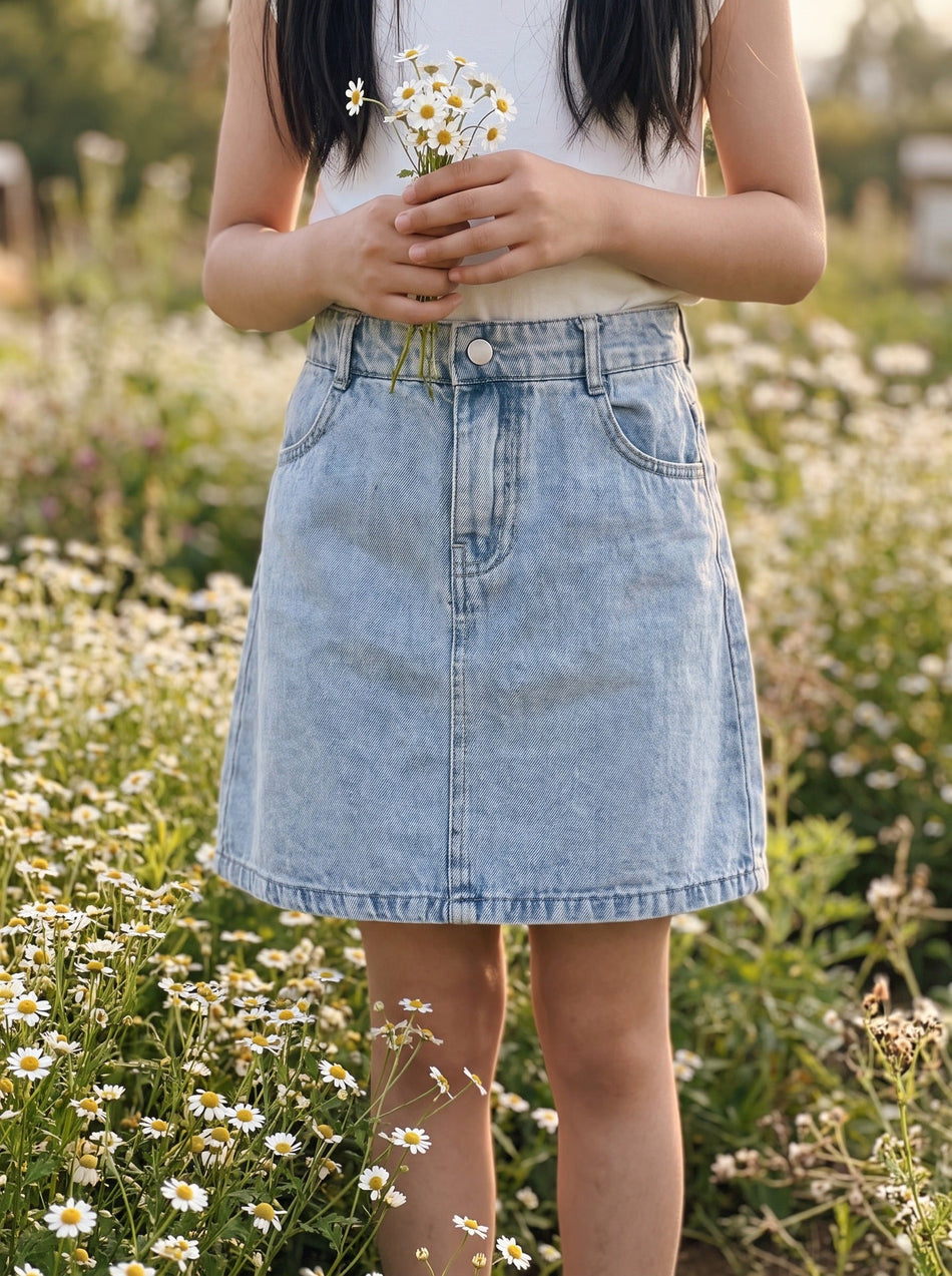 Girls' Casual A-Line Cotton Denim Skirt