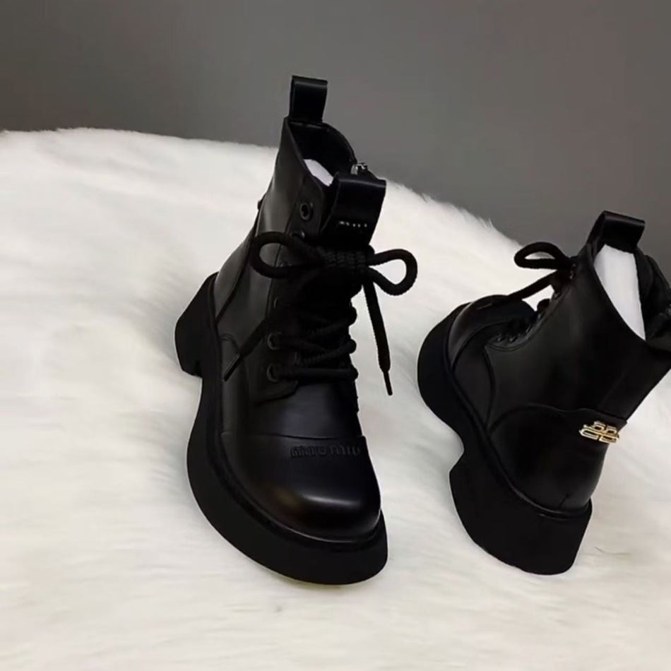 Women's Fleece-Lined British Martin Boots with Metal Detail