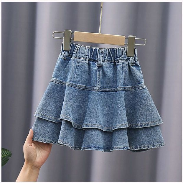 Girls' Soft Denim Tiered Cake Skirt