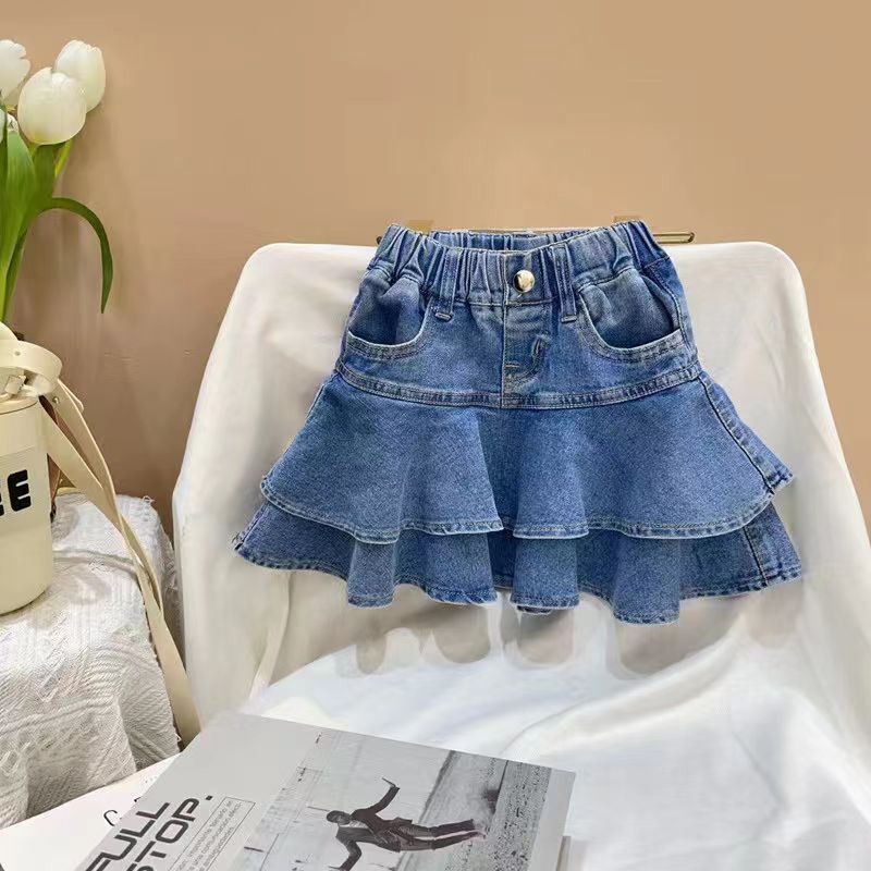Girls' Soft Denim Tiered Cake Skirt