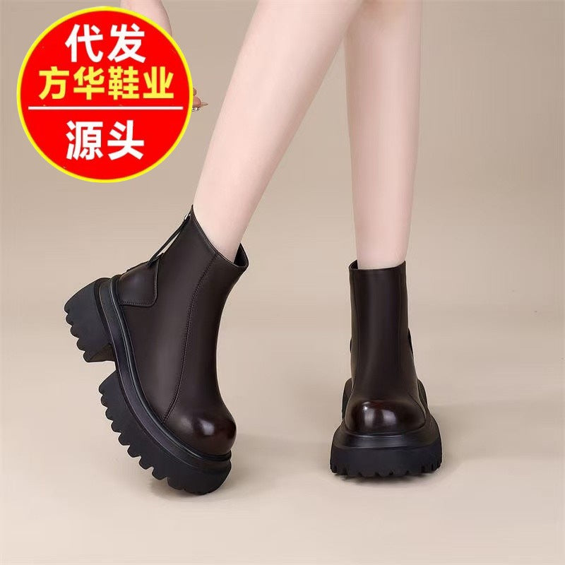 Women's Fleece-Lined Chelsea Boots with 5cm Thick Heel