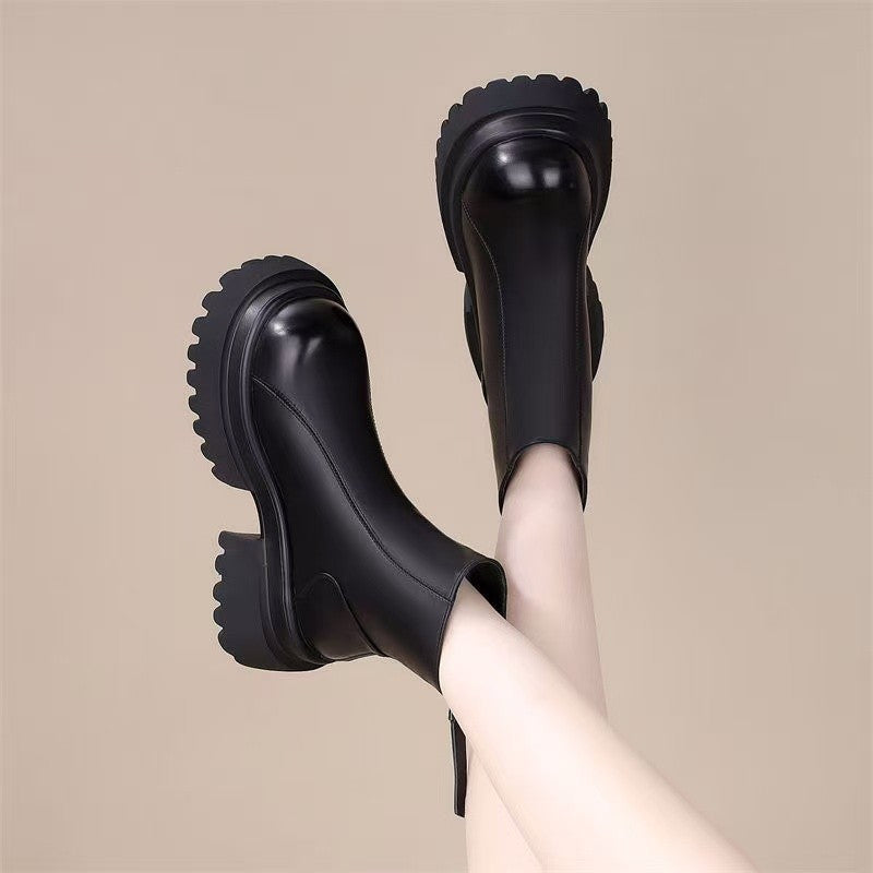 Women's Fleece-Lined Chelsea Boots with 5cm Thick Heel