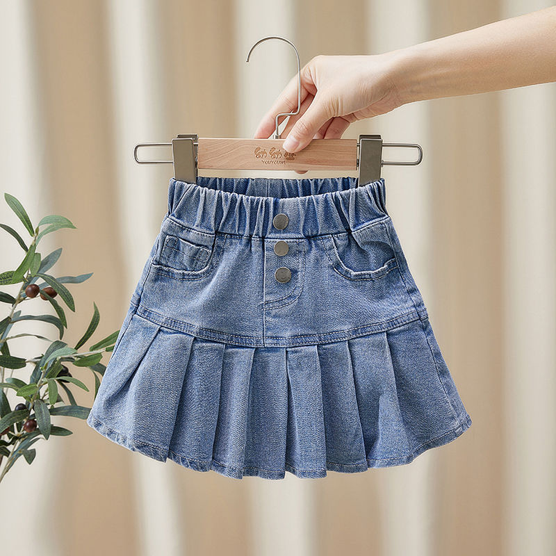 Girls' British Style Denim Tiered Cake Skirt
