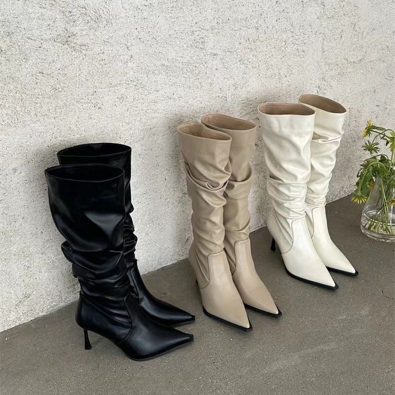 Women's Pointed Toe Knee-High Boots with 7cm Slim Heel