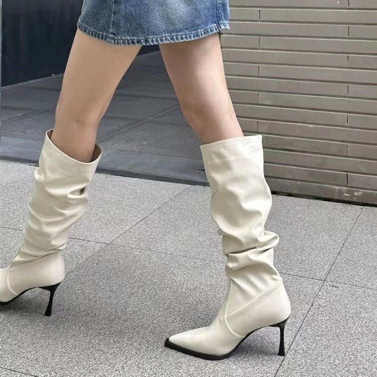Women's Pointed Toe Knee-High Boots with 7cm Slim Heel