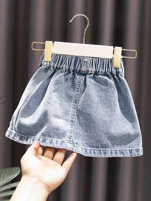 Girls' Korean Style Ruffled Denim A-Line Skirt