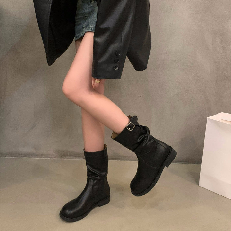 Women's Suede Chunky Heel Fleece-Lined Martin Boots