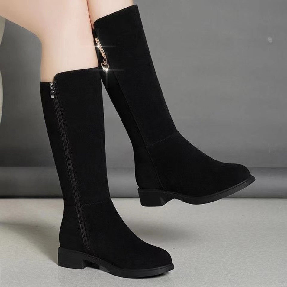 Women's Fleece-Lined Mid-Calf Boots with 3cm Low Heel