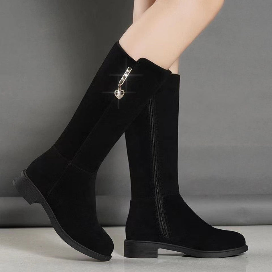 Women's Fleece-Lined Mid-Calf Boots with 3cm Low Heel
