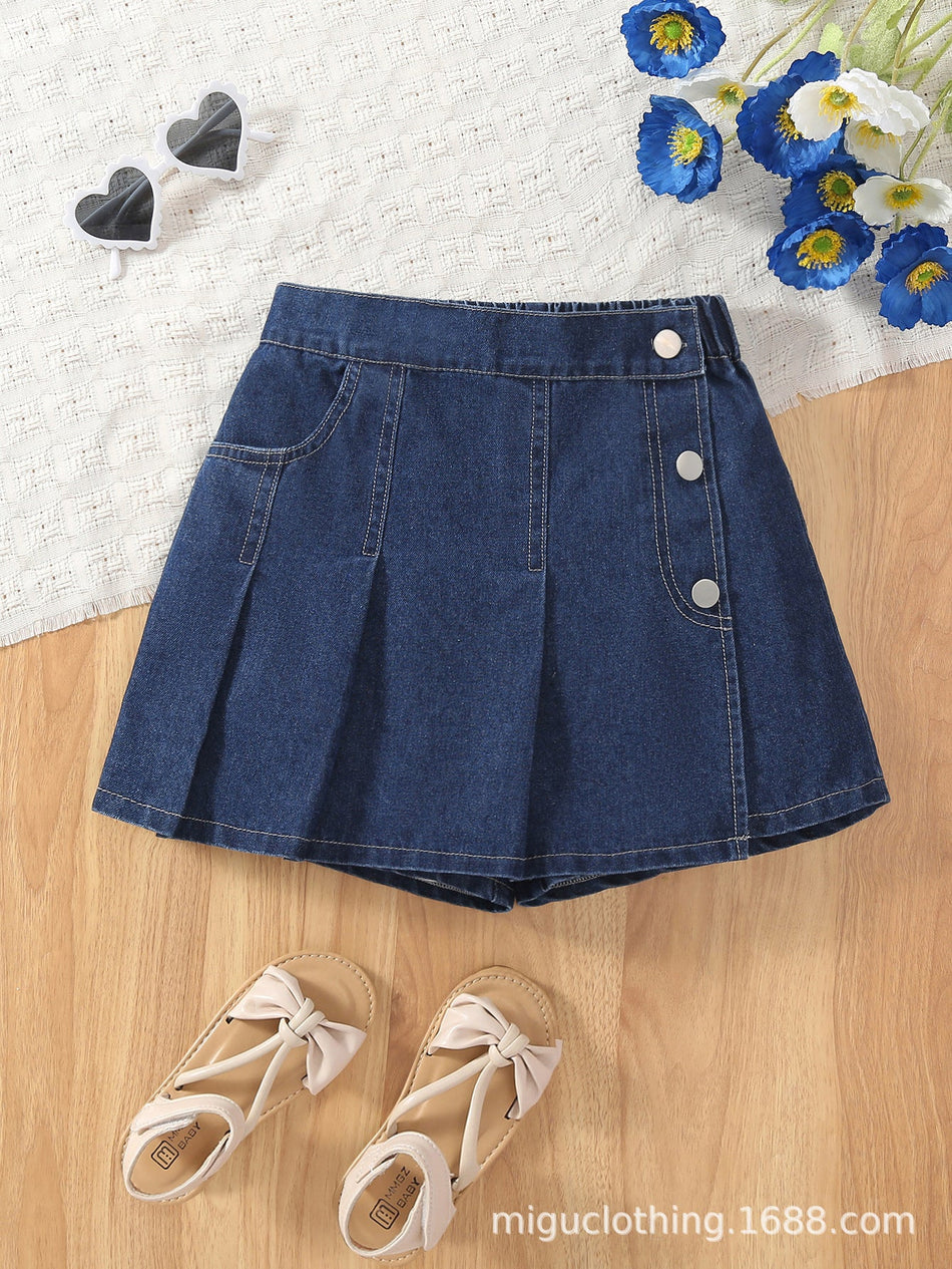Korean Style Dark Washed Blue A-Line Skirt for Kids