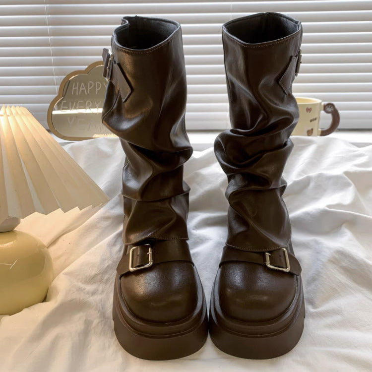 Women's Brown Retro Martin Boots with Thick Sole and 5cm Heel