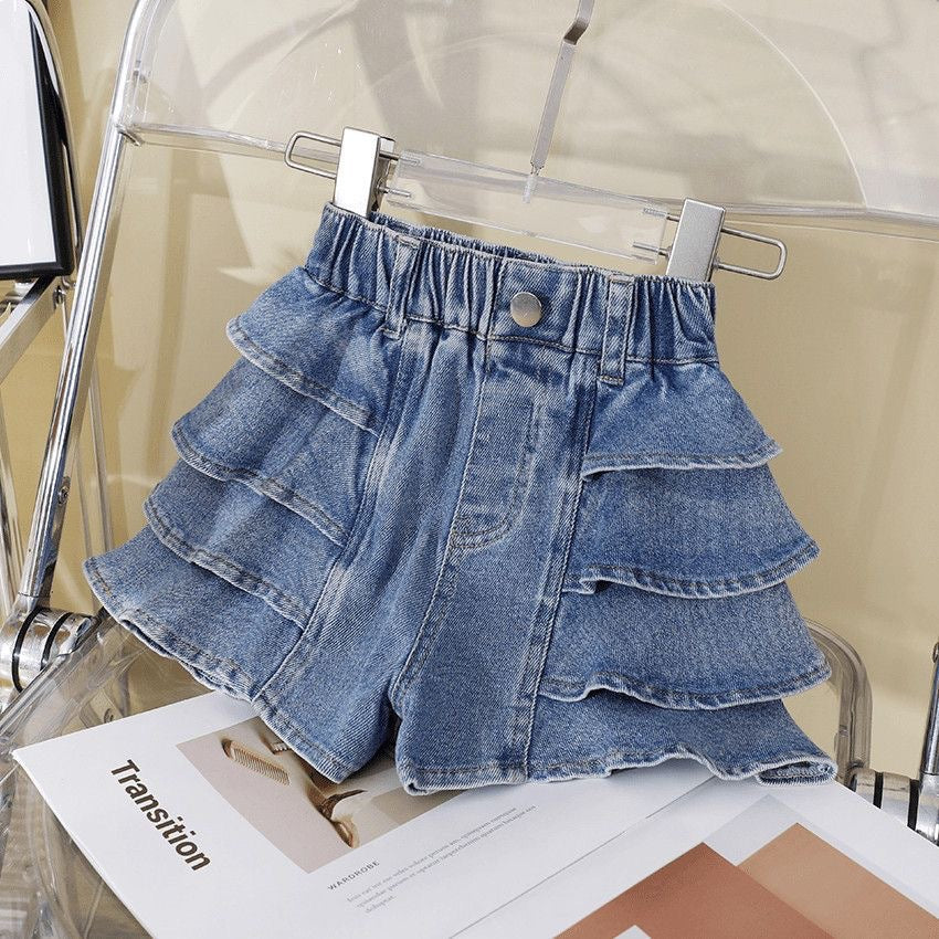 Girls' 100% Denim Elastic Waist Tiered Cake Skirt