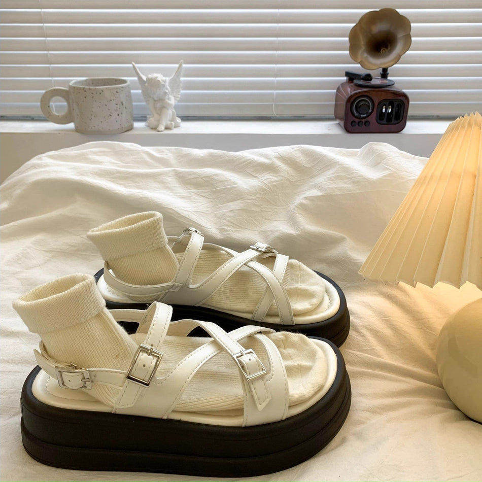 Women's Silver Platform Roman Sandals with Open Toe