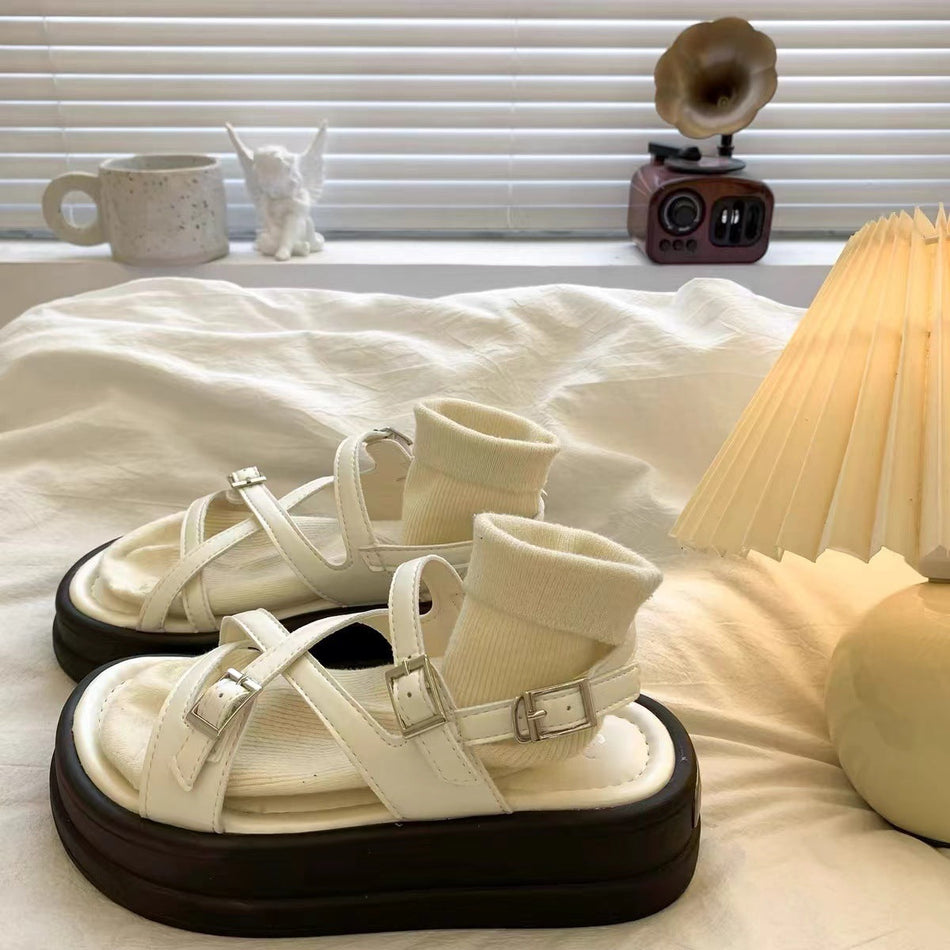 Women’s Silver Platform Roman Sandals with Thick Sole