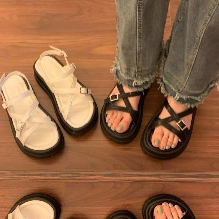 Women’s Silver Platform Roman Sandals with Thick Sole