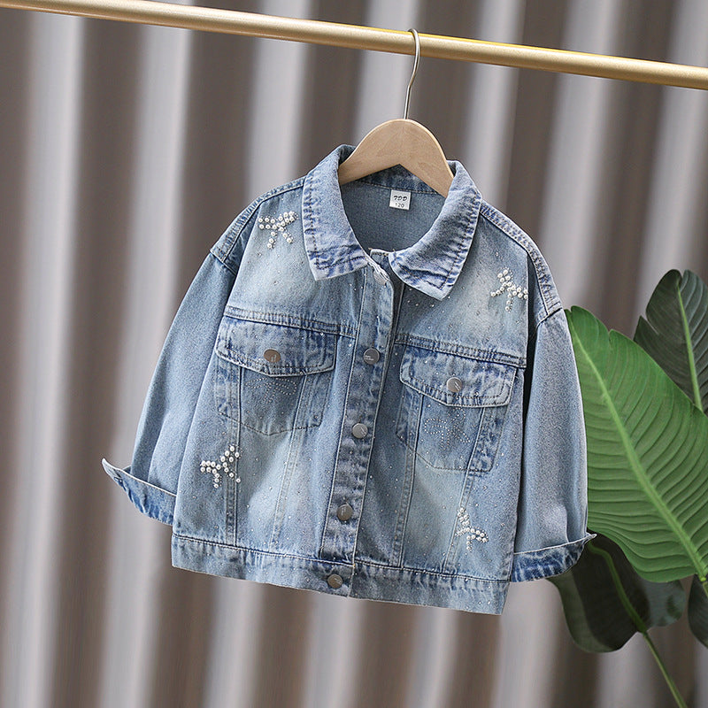 Girls' Trendy Cartoon Embroidered Denim Jacket