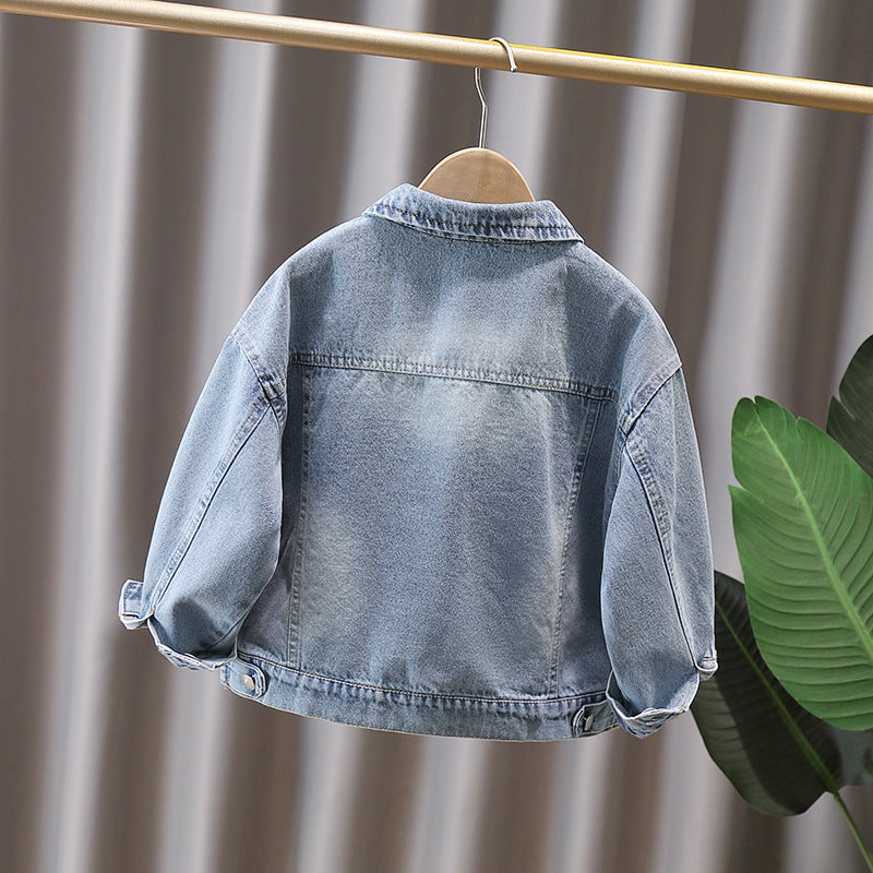 Girls' Trendy Cartoon Embroidered Denim Jacket
