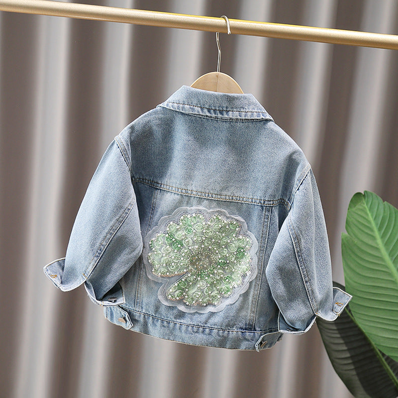 Girls' Floral & Sequin Embroidered Denim Jacket