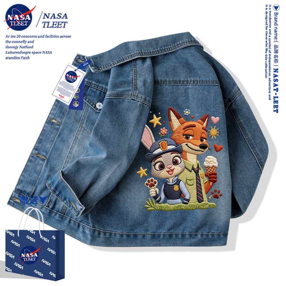 Unisex Single-Breasted Cotton Denim Outerwear for Kids