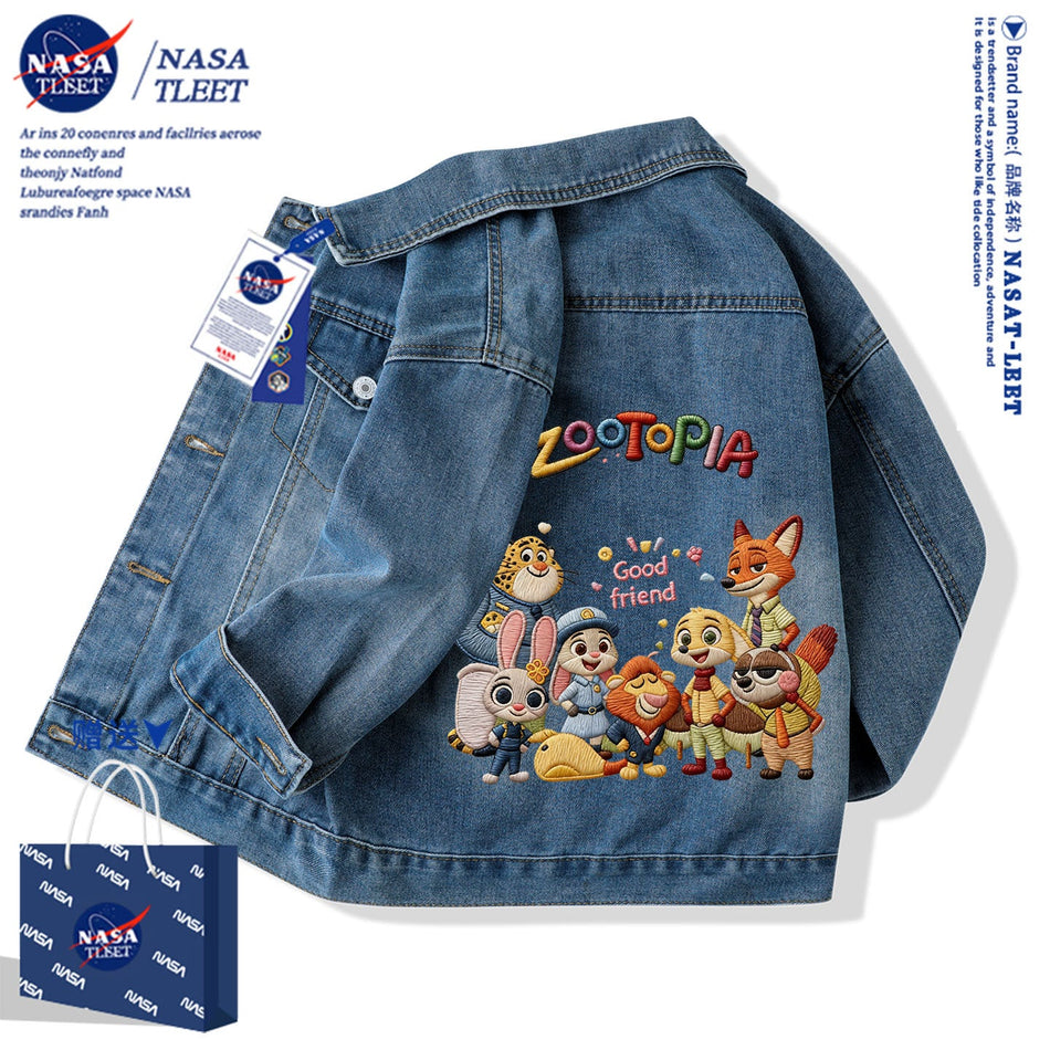 Unisex Single-Breasted Cotton Denim Outerwear for Kids