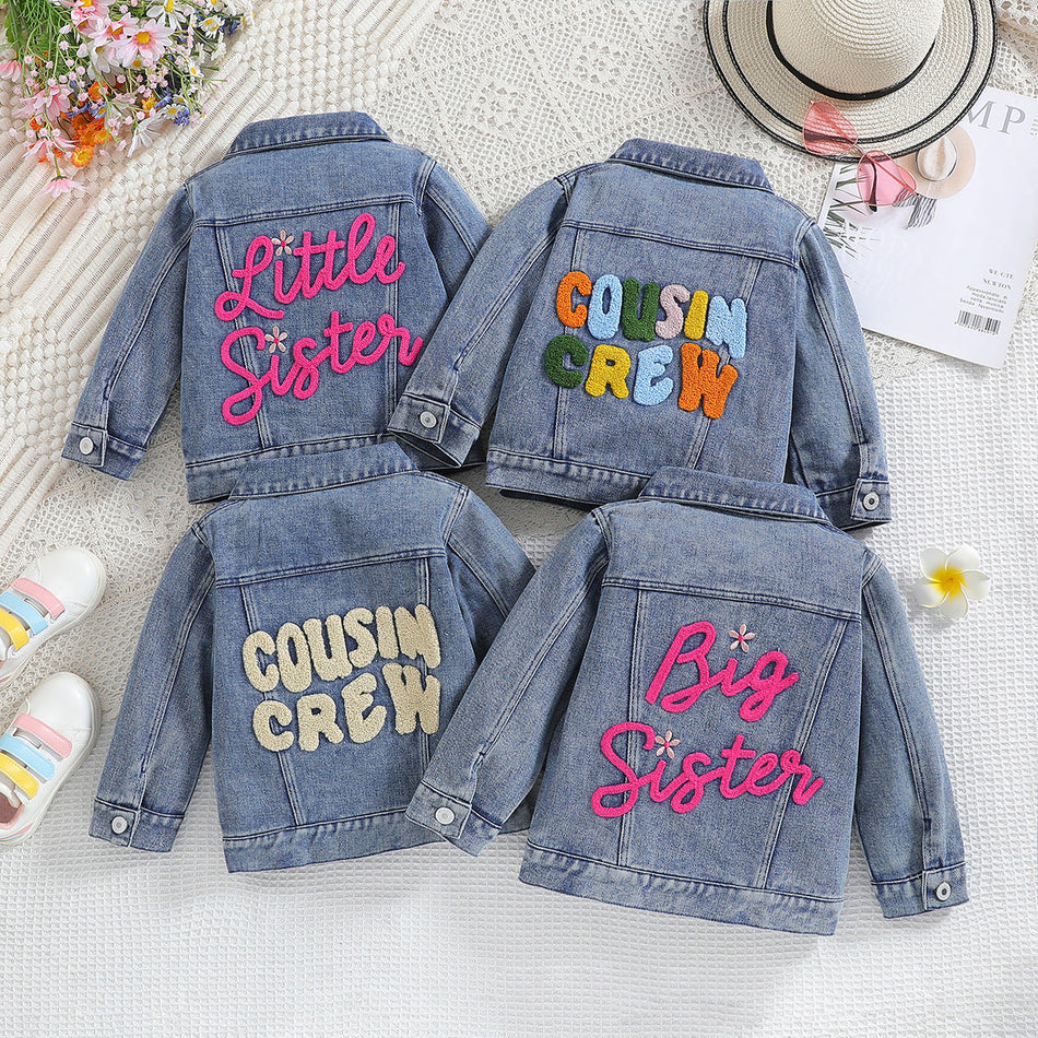 Children Unisex Letter Print Casual Denim Jacket