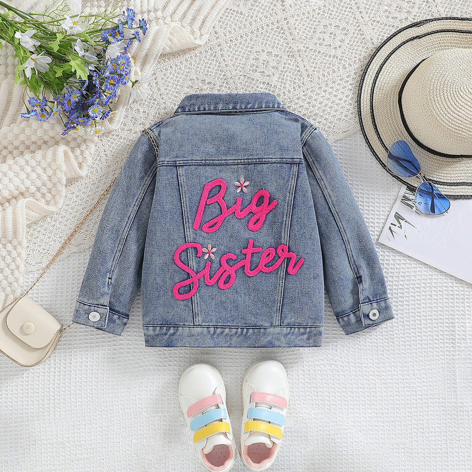 Children Unisex Letter Print Casual Denim Jacket