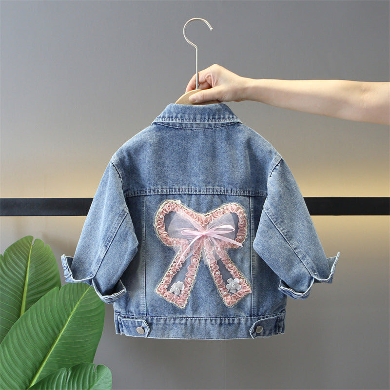 Girls' Back Bow Soft Denim Jacket