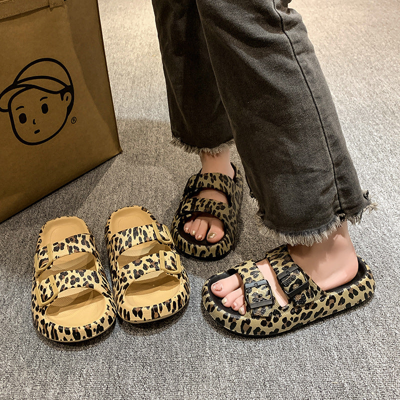 Women’s Leopard Print EVA Thick-Soled Beach Flip-Flops