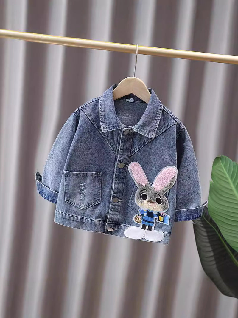 Girls' Embroidered Casual Denim Jacket