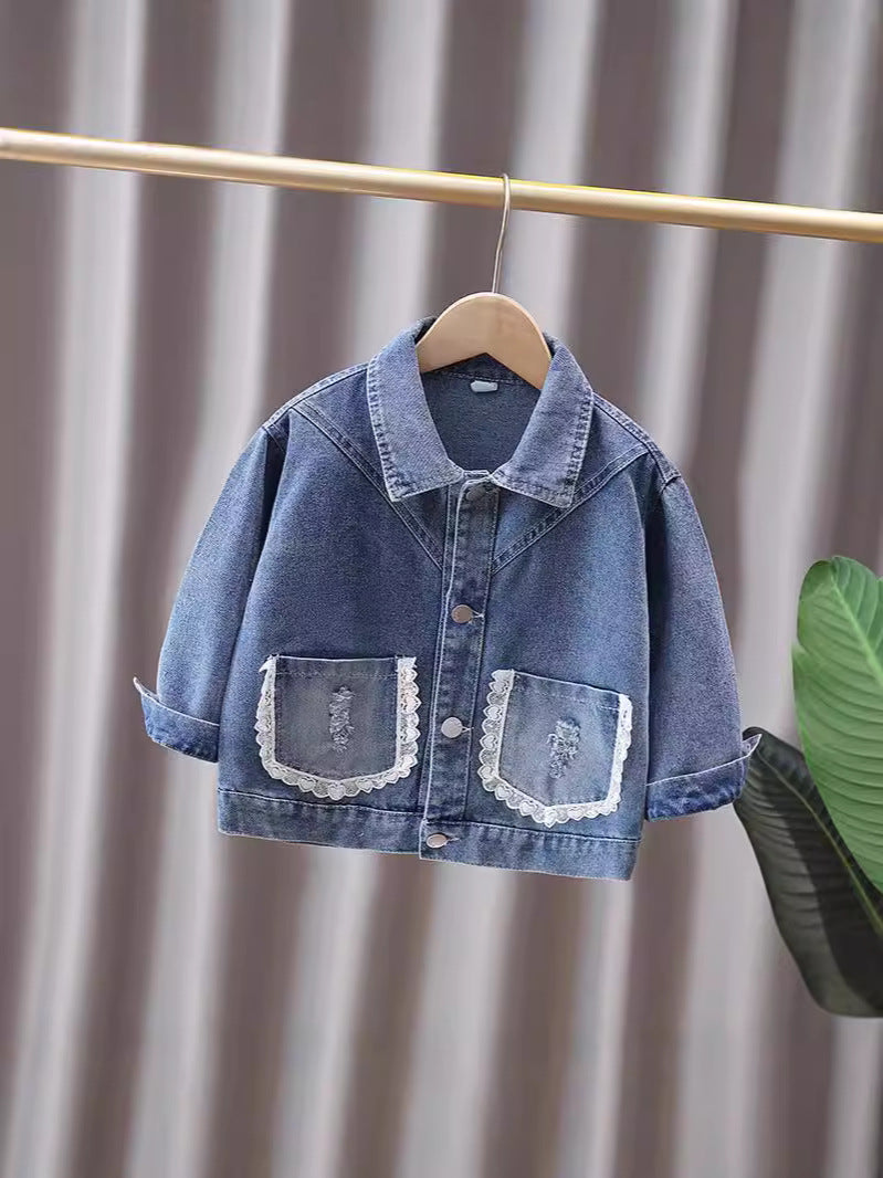 Girls' Embroidered Casual Denim Jacket
