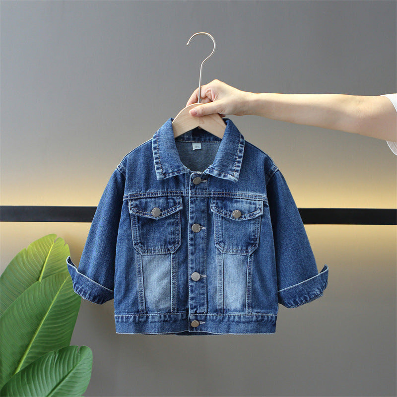 Boys' Clean Solid Blue Soft Denim Jacket