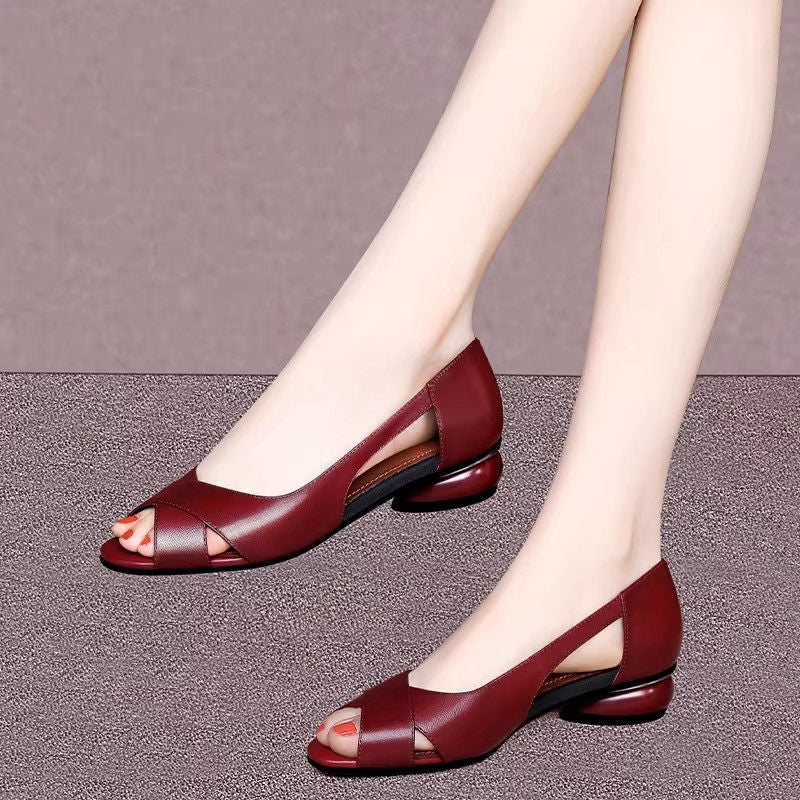 Women’s Retro Fish-Toe Roman Sandals with Low Block Heel