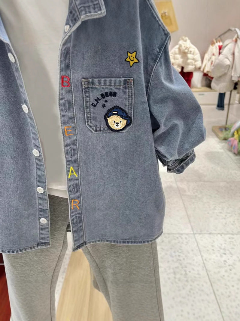 Boys' Washed Blue Denim Hooded Jacket