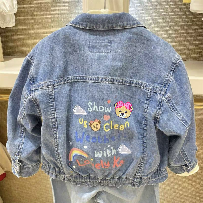 Girls' Korean Style Back Printed Denim Jacket