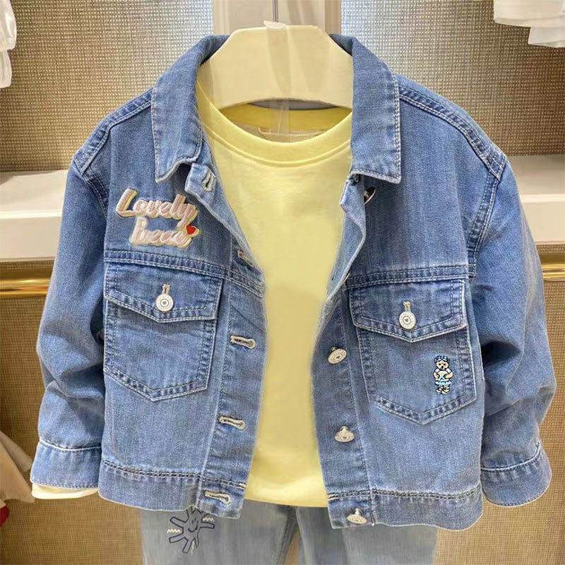Girls' Korean Style Back Printed Denim Jacket
