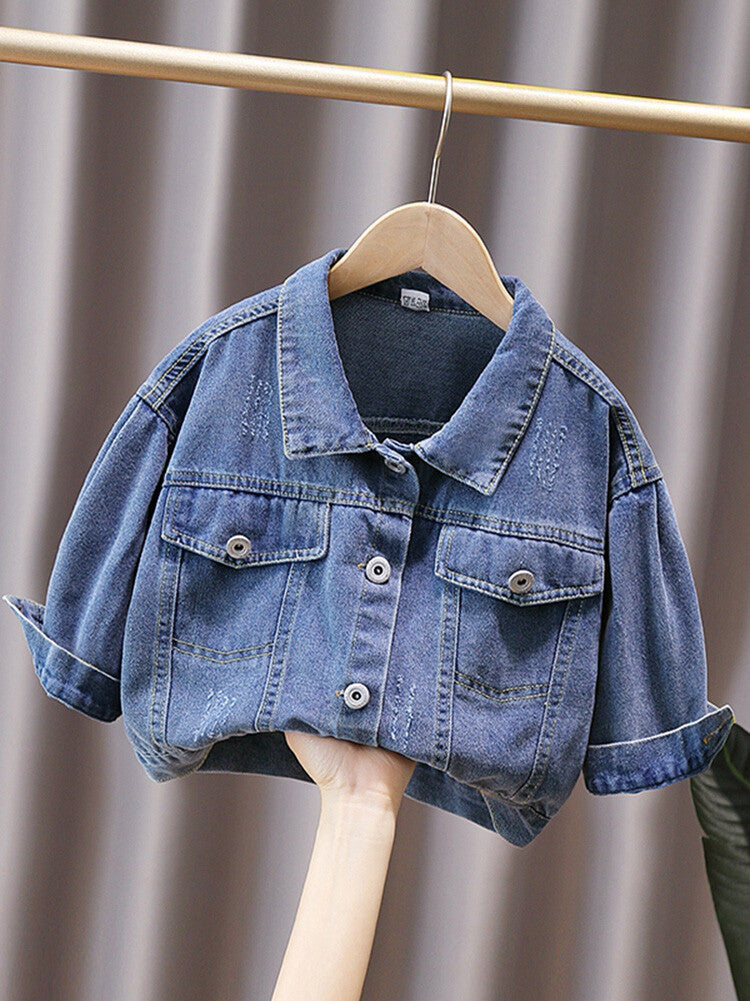Unisex Solid Blue Denim Jacket for Boys and Girls